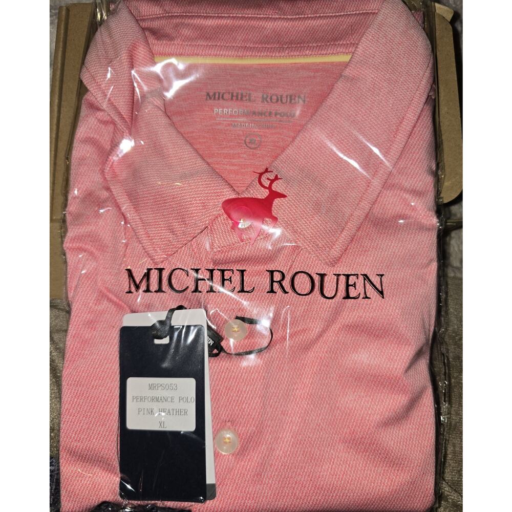 Men's Michael Rouen Performance Pink Heather Polo Shirt XL (NWT)